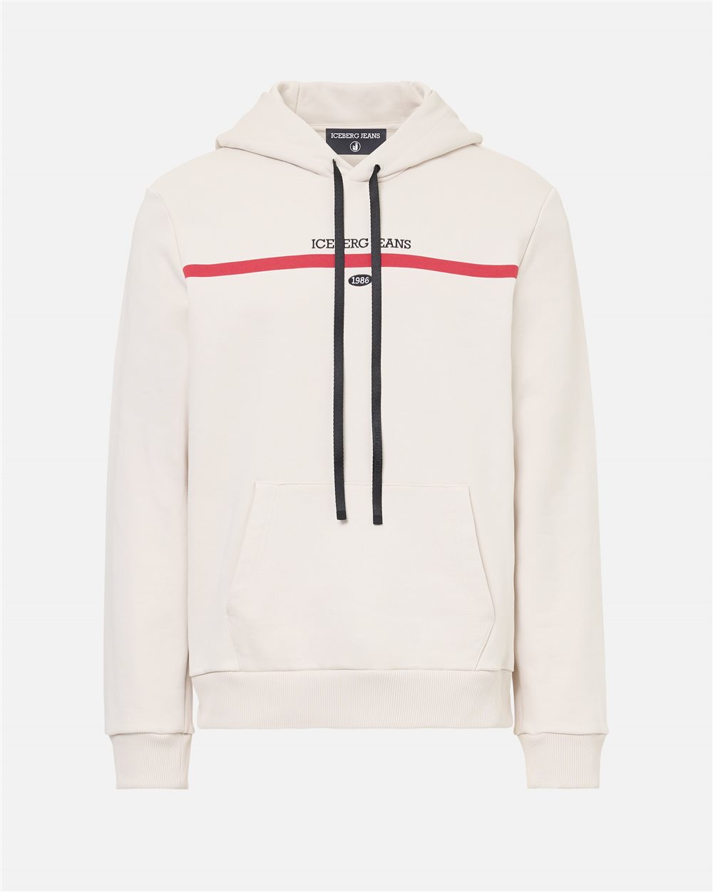 Regular fit hoodie in ivory cotton diagonal fleece with hood, logo print and 1986 date embroidery - Iceberg - Official Website