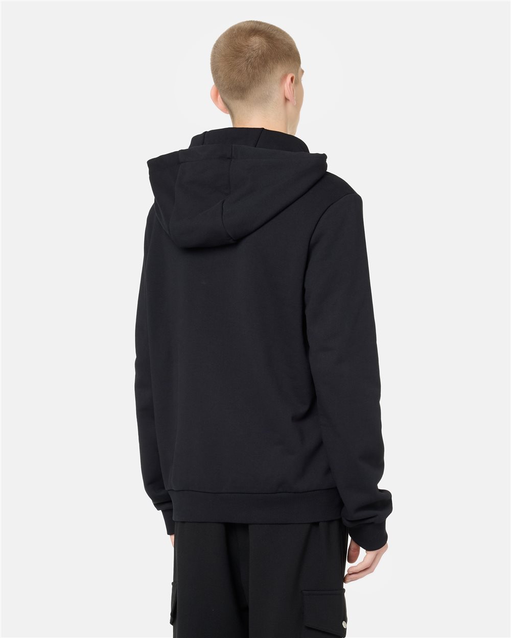 Regular fit hoodie in black cotton diagonal fleece with hood, logo print and 1986 date embroidery - Iceberg - Official Website