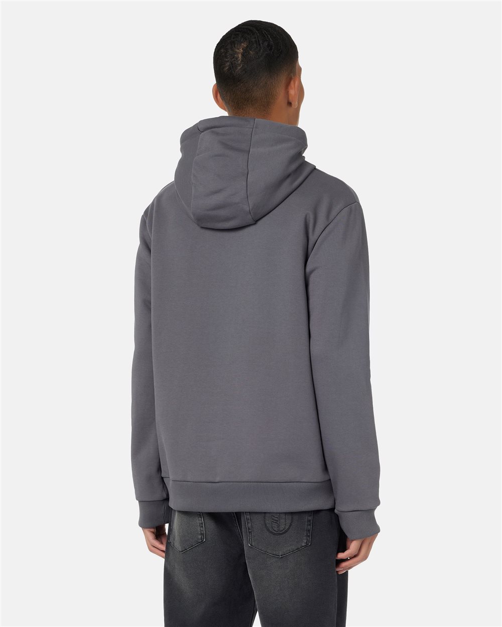Chill Fit Hoodie in diagonal cotton fleece in lead grey with Iceberg logo and mountain details - Iceberg - Official Website