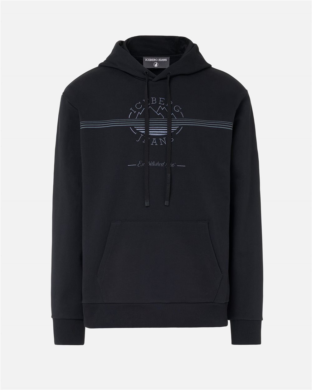 Chill Fit Hoodie in black cotton diagonal fleece with Iceberg logo and mountain details - Iceberg - Official Website