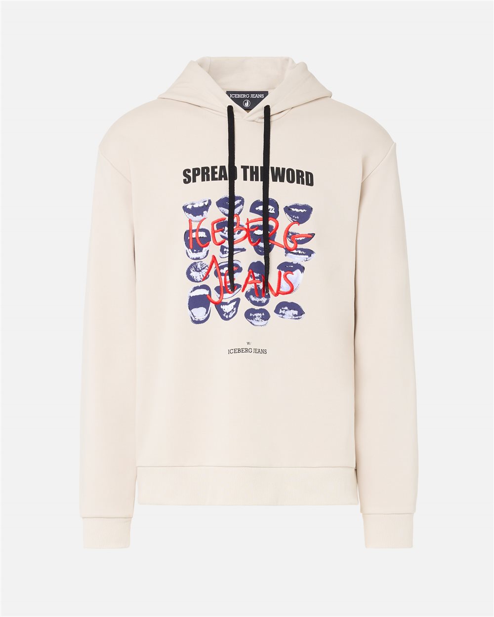 Chill Fit Hoodie in ivory cotton diagonal fleece with Bocche print and Iceberg logo embroidery - Iceberg - Official Website