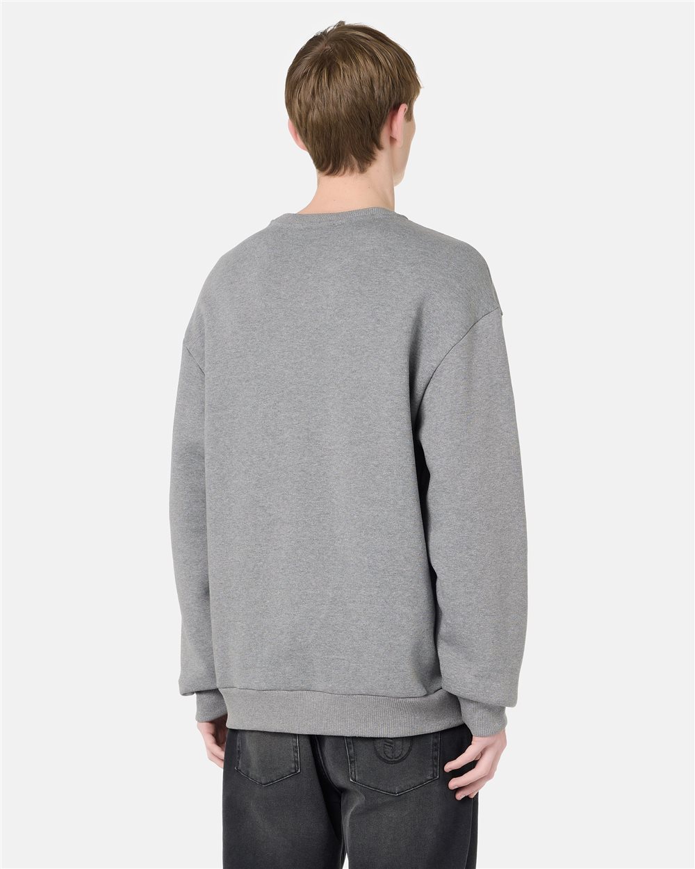 Relaxed fit crew neck sweater in melange grey cotton brushed fleece - Iceberg - Official Website