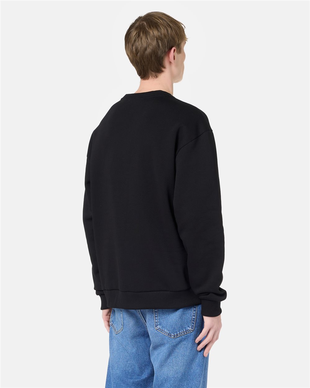 Relaxed fit crew neck sweater in black cotton brushed fleece - Iceberg - Official Website
