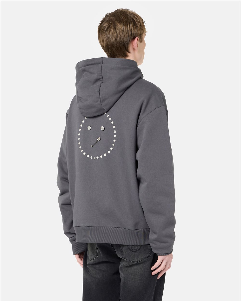 Regular fit hoodie in black cotton diagonal fleece with hood, logo print and 1986 date embroidery - Iceberg - Official Website
