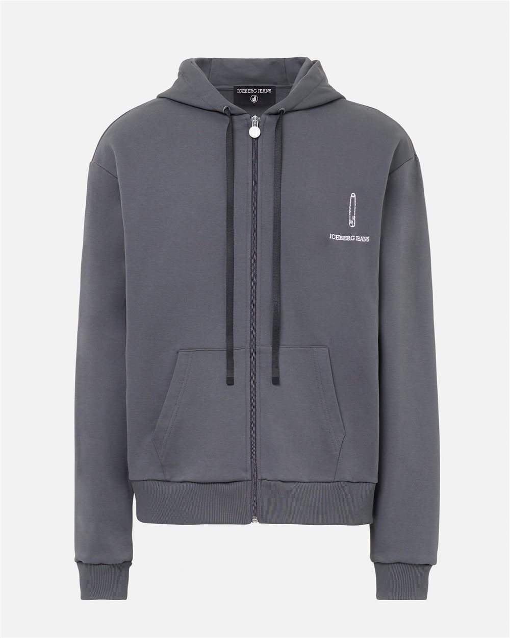 Regular fit hoodie in black cotton diagonal fleece with hood, logo print and 1986 date embroidery - Iceberg - Official Website