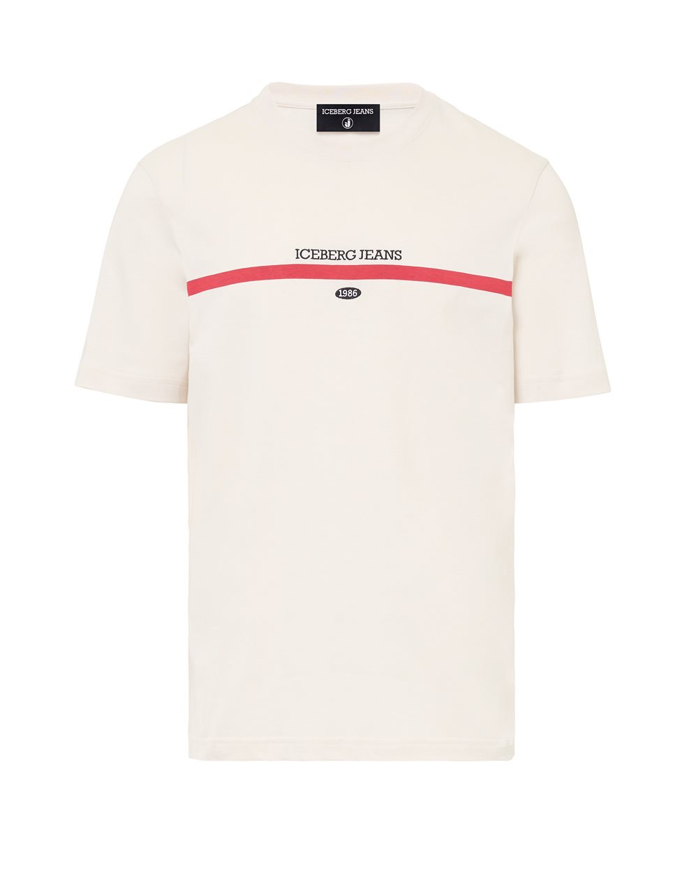 Regular-fit ivory cotton jersey T-shirt with logo details and 1986 embroidery - Iceberg - Official Website
