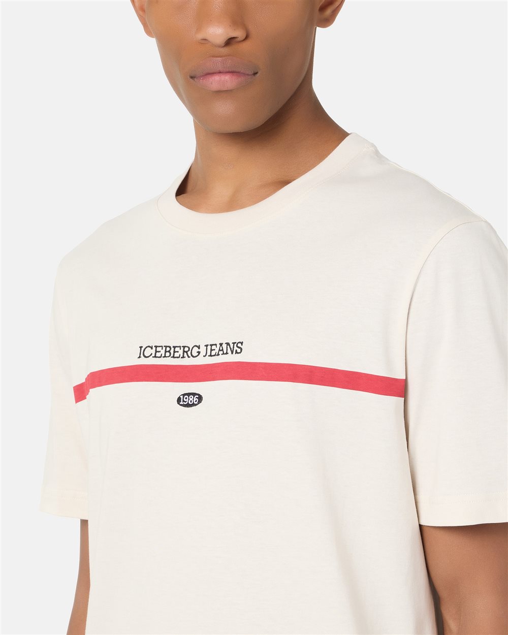 Regular-fit ivory cotton jersey T-shirt with logo details and 1986 embroidery - Iceberg - Official Website