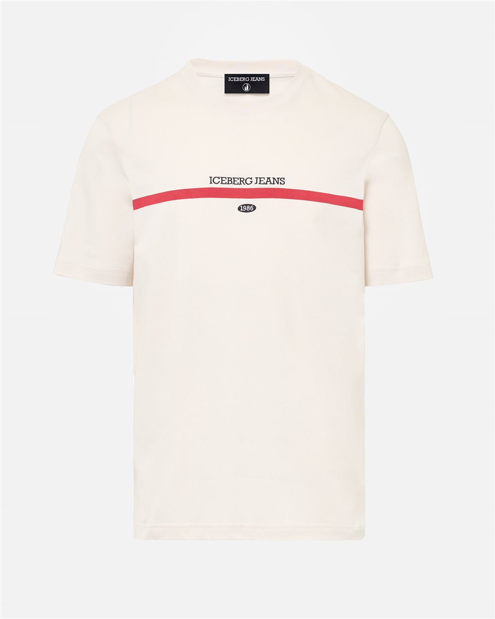 Regular-fit ivory cotton jersey T-shirt with logo details and 1986 embroidery - Iceberg - Official Website