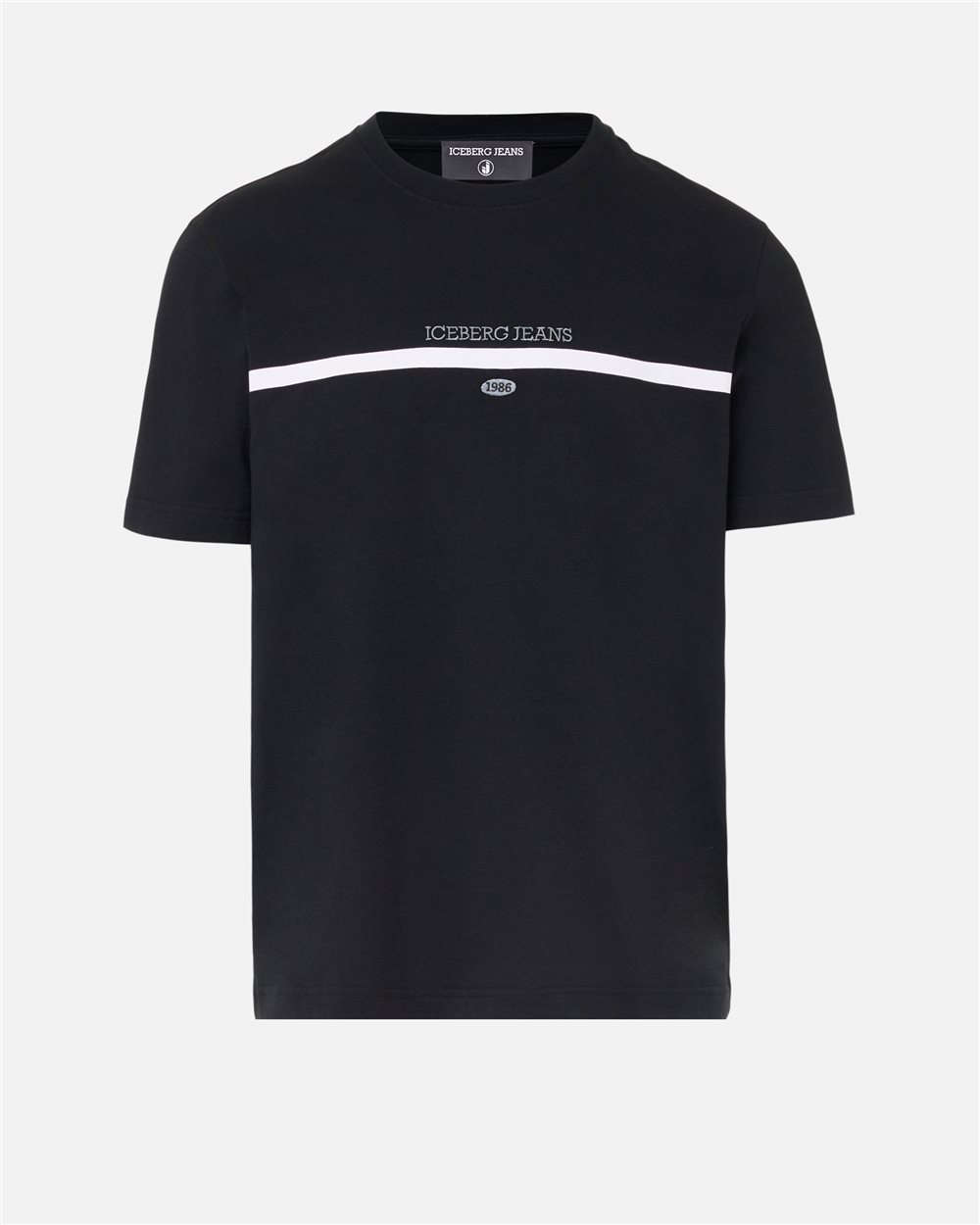 Regular fit black cotton jersey T-shirt with logo details and 1986 embroidery - Iceberg - Official Website