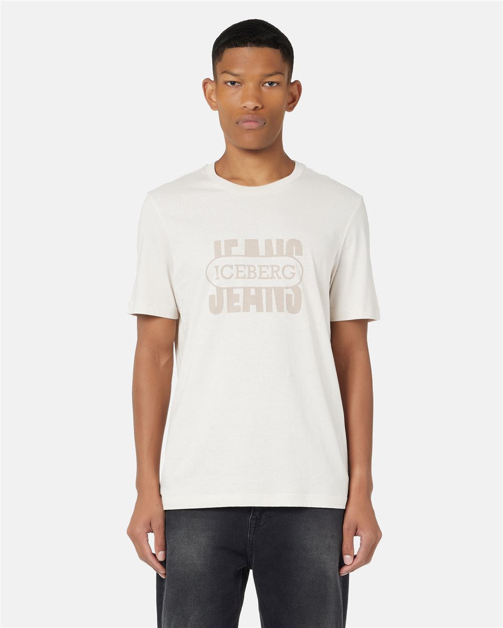 Regular fit ivory cotton jersey T-shirt - Iceberg - Official Website