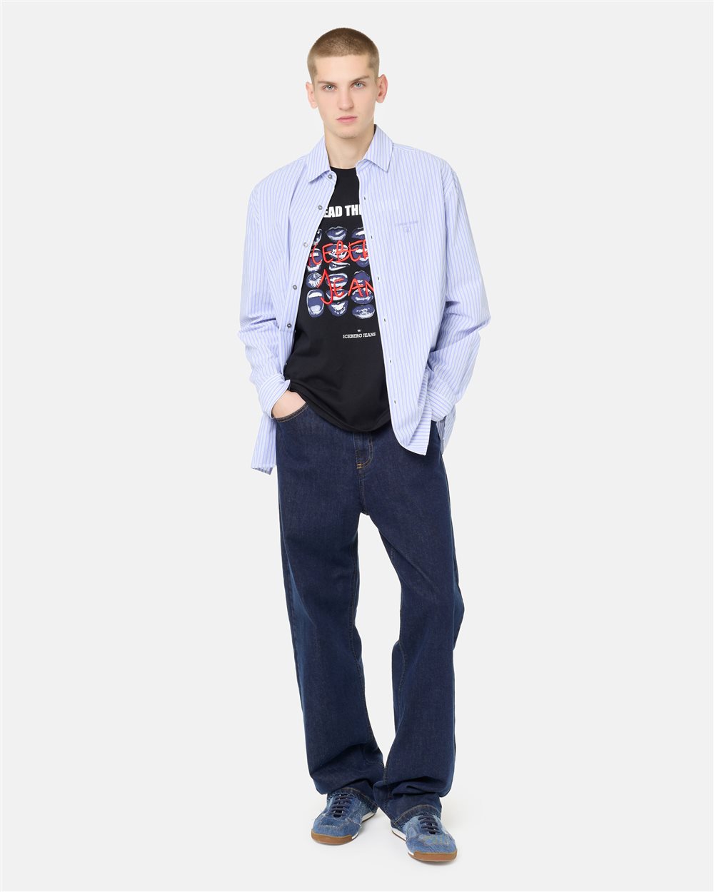 Regular Fit T-shirt in Black Cotton Jersey with Mouth Print and Iceberg Logo Embroidery - Iceberg - Official Website