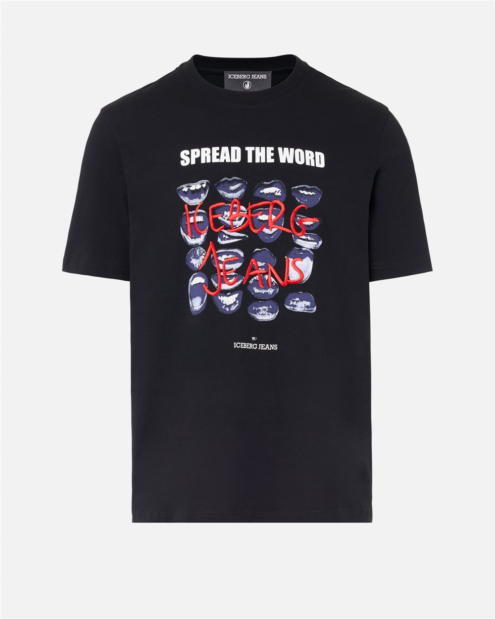 Regular Fit T-shirt in Black Cotton Jersey with Mouth Print and Iceberg Logo Embroidery - Iceberg - Official Website