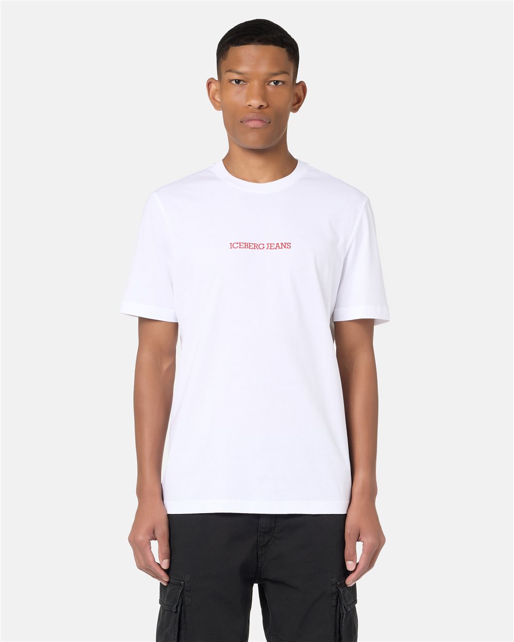 Regular-fit T-shirt in optical white cotton jersey with logo embroidery and Doubledecker print - Iceberg - Official Website