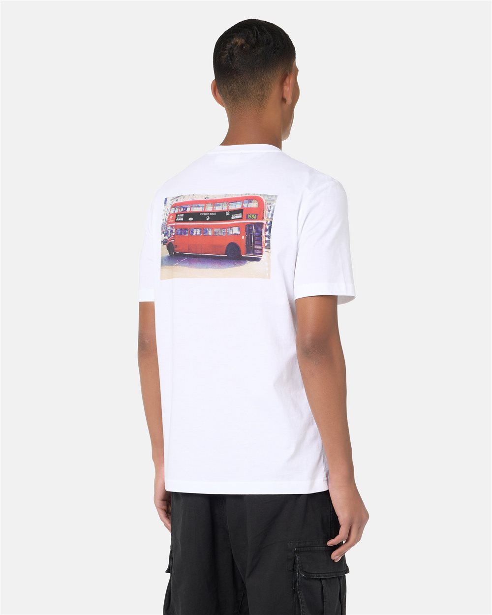Regular-fit T-shirt in optical white cotton jersey with logo embroidery and Doubledecker print - Iceberg - Official Website