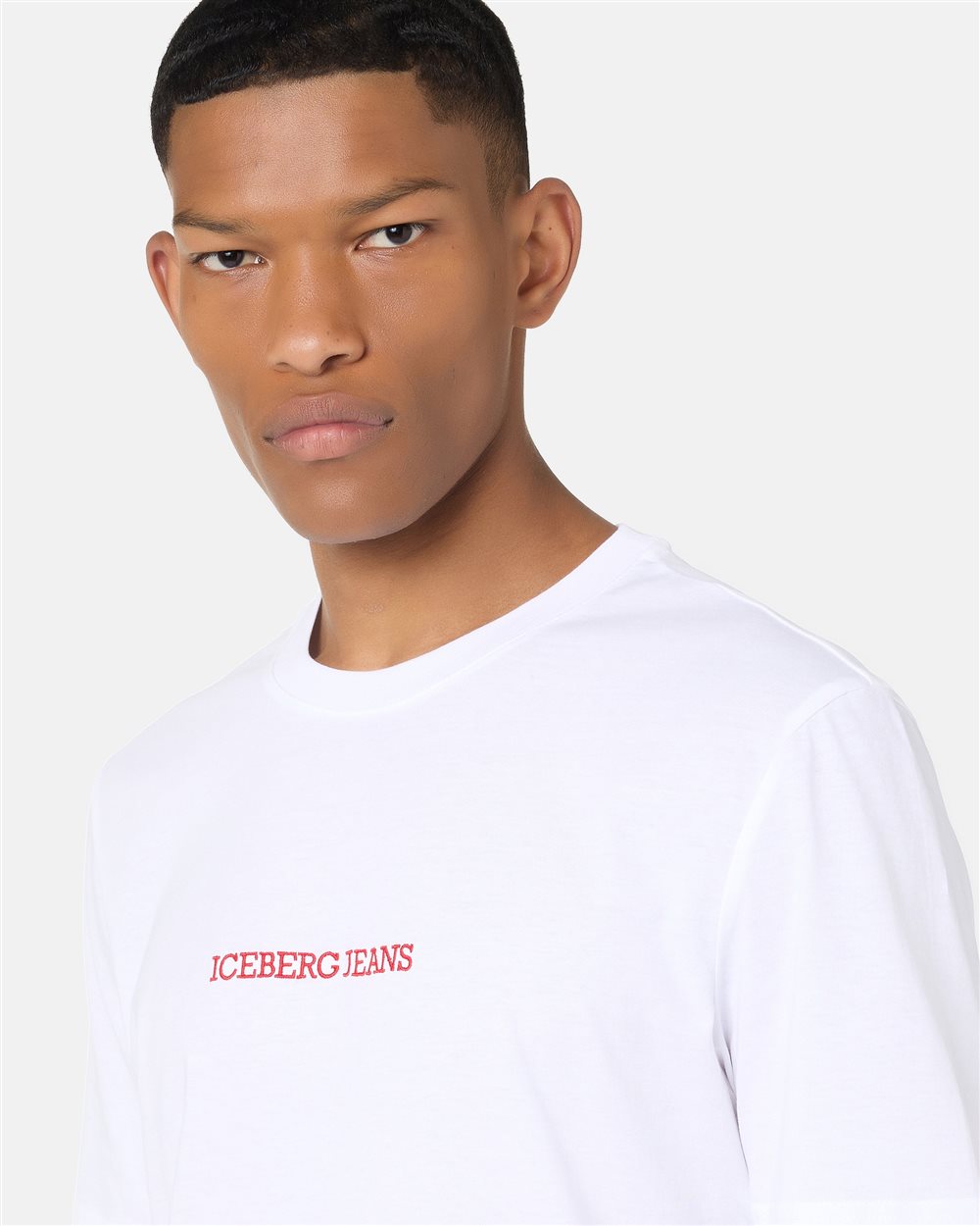 Regular-fit T-shirt in optical white cotton jersey with logo embroidery and Doubledecker print - Iceberg - Official Website
