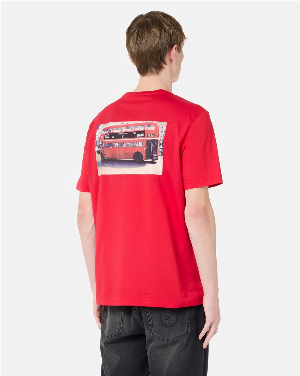 Regular-fit red cotton jersey T-shirt with logo embroidery and Doubledecker print - Iceberg - Official Website