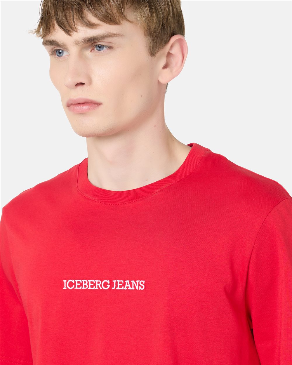 Regular-fit red cotton jersey T-shirt with logo embroidery and Doubledecker print - Iceberg - Official Website