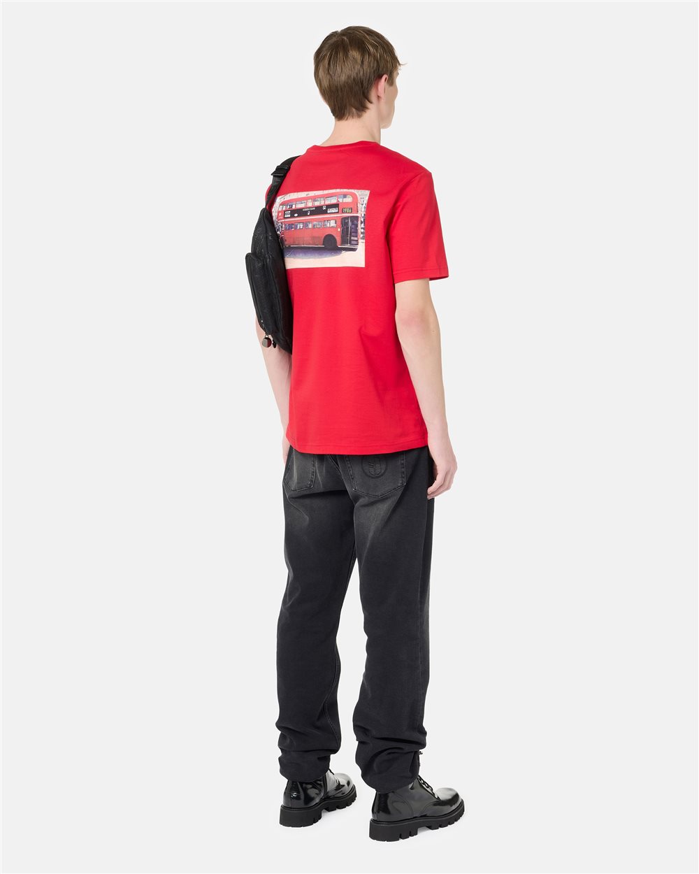 Regular-fit red cotton jersey T-shirt with logo embroidery and Doubledecker print - Iceberg - Official Website