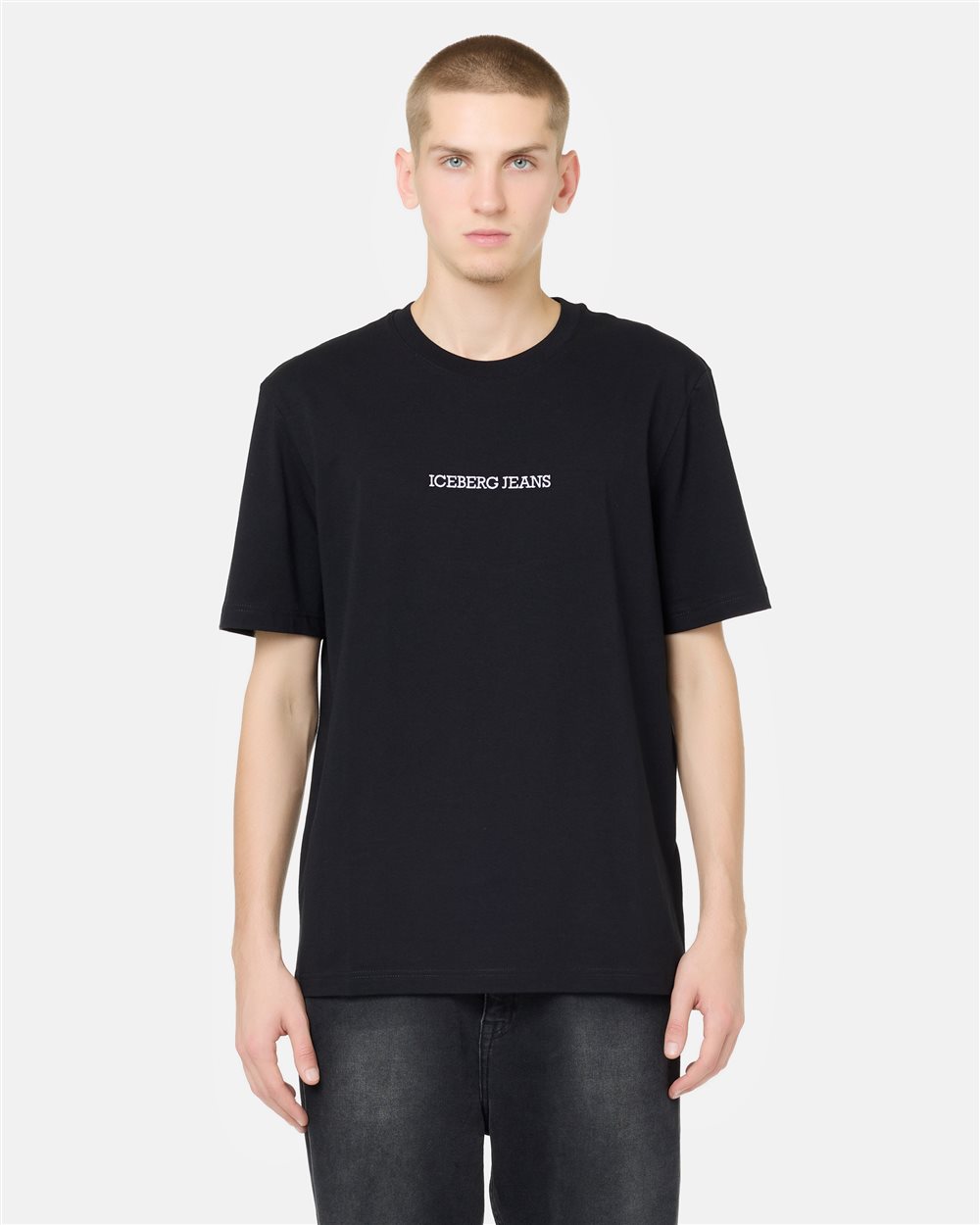 Regular-fit black cotton jersey T-shirt with logo embroidery and Doubledecker print - Iceberg - Official Website