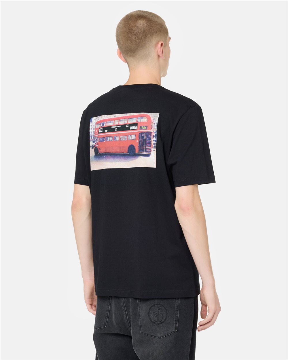 Regular-fit black cotton jersey T-shirt with logo embroidery and Doubledecker print - Iceberg - Official Website