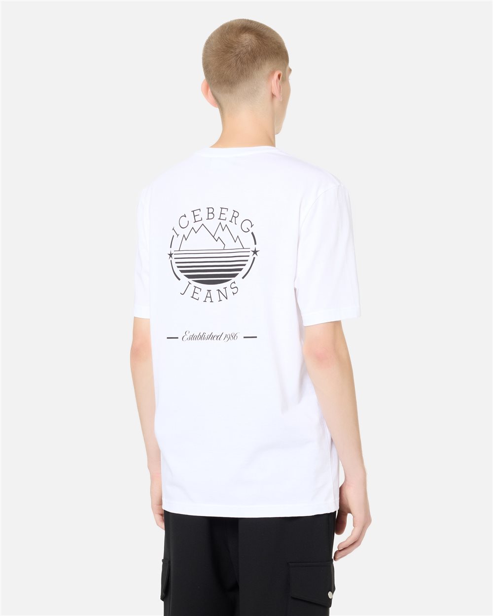 Regular Fit T-shirt in Optical White Cotton Jersey with Iceberg and Mountain Logo - Iceberg - Official Website