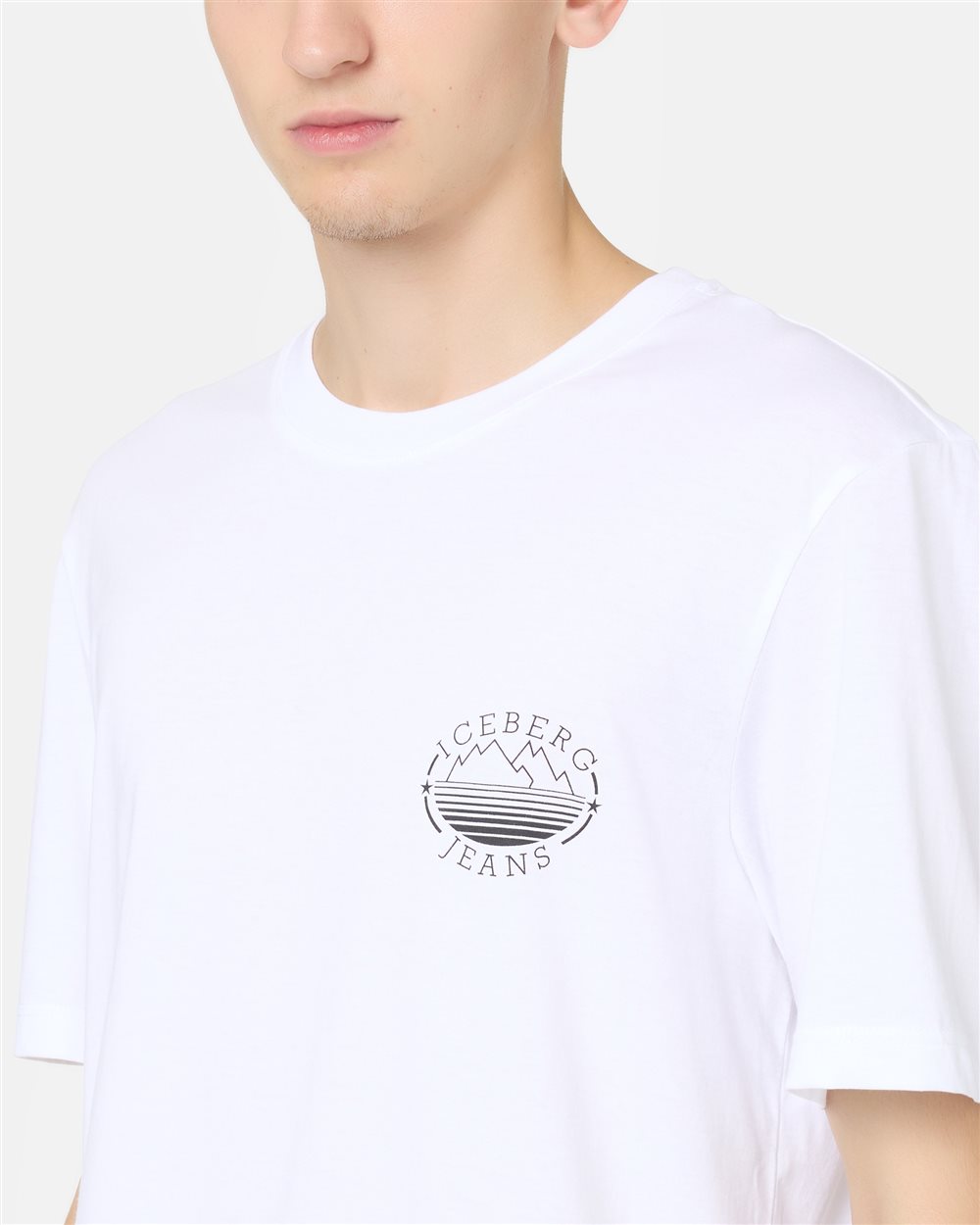 Regular Fit T-shirt in Optical White Cotton Jersey with Iceberg and Mountain Logo - Iceberg - Official Website