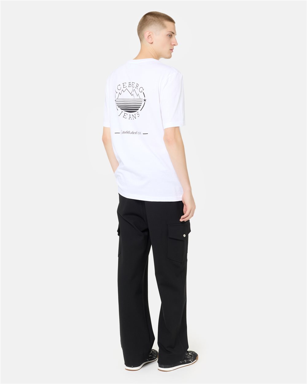 Regular Fit T-shirt in Optical White Cotton Jersey with Iceberg and Mountain Logo - Iceberg - Official Website