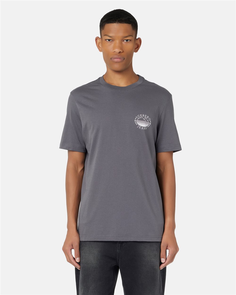Regular Fit T-shirt in Lead Grey Cotton Jersey with Iceberg and Mountain Logo - Iceberg - Official Website