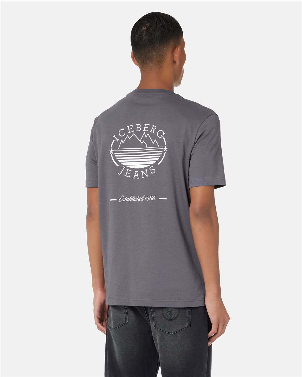 Regular Fit T-shirt in Lead Grey Cotton Jersey with Iceberg and Mountain Logo - Iceberg - Official Website