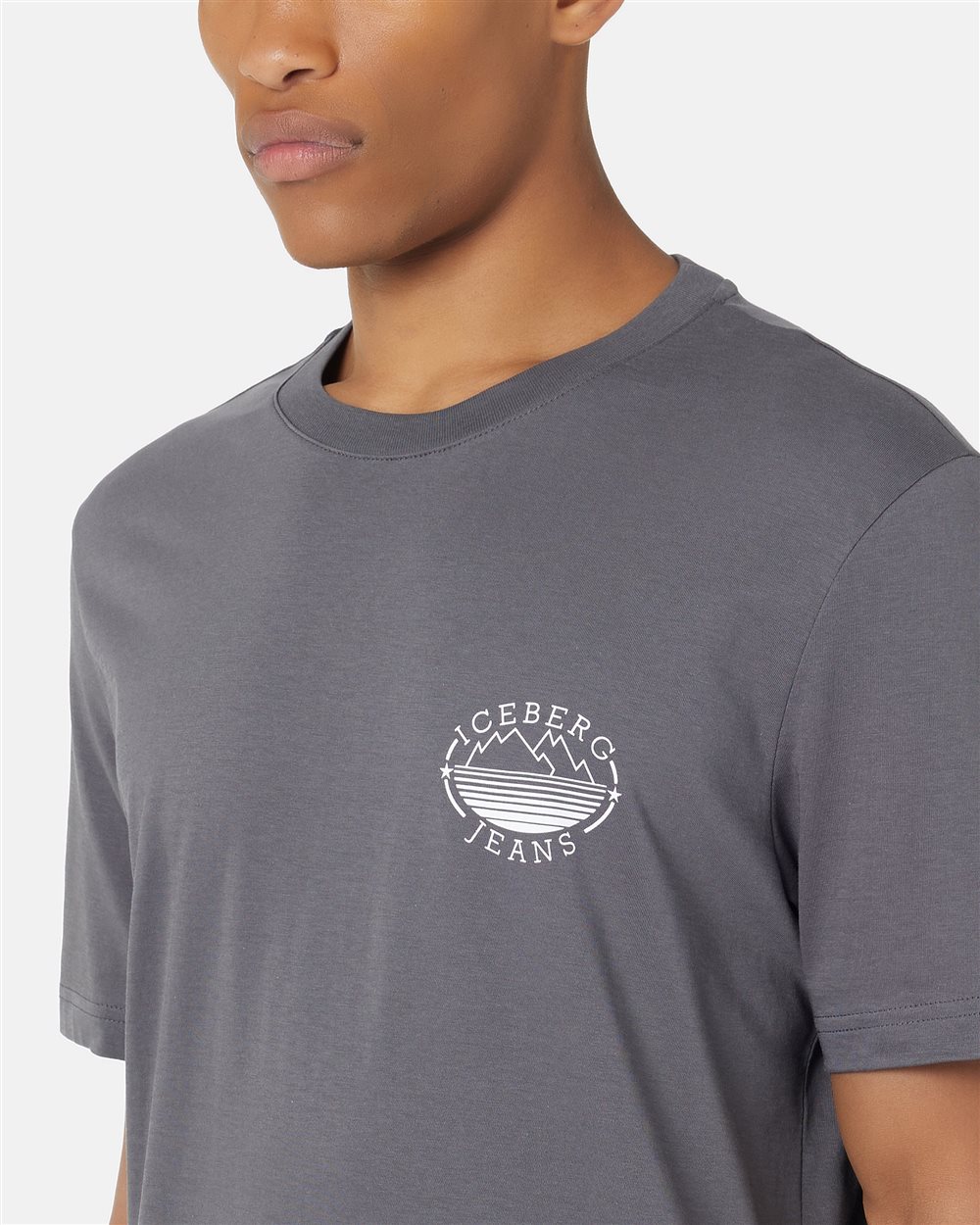 Regular Fit T-shirt in Lead Grey Cotton Jersey with Iceberg and Mountain Logo - Iceberg - Official Website