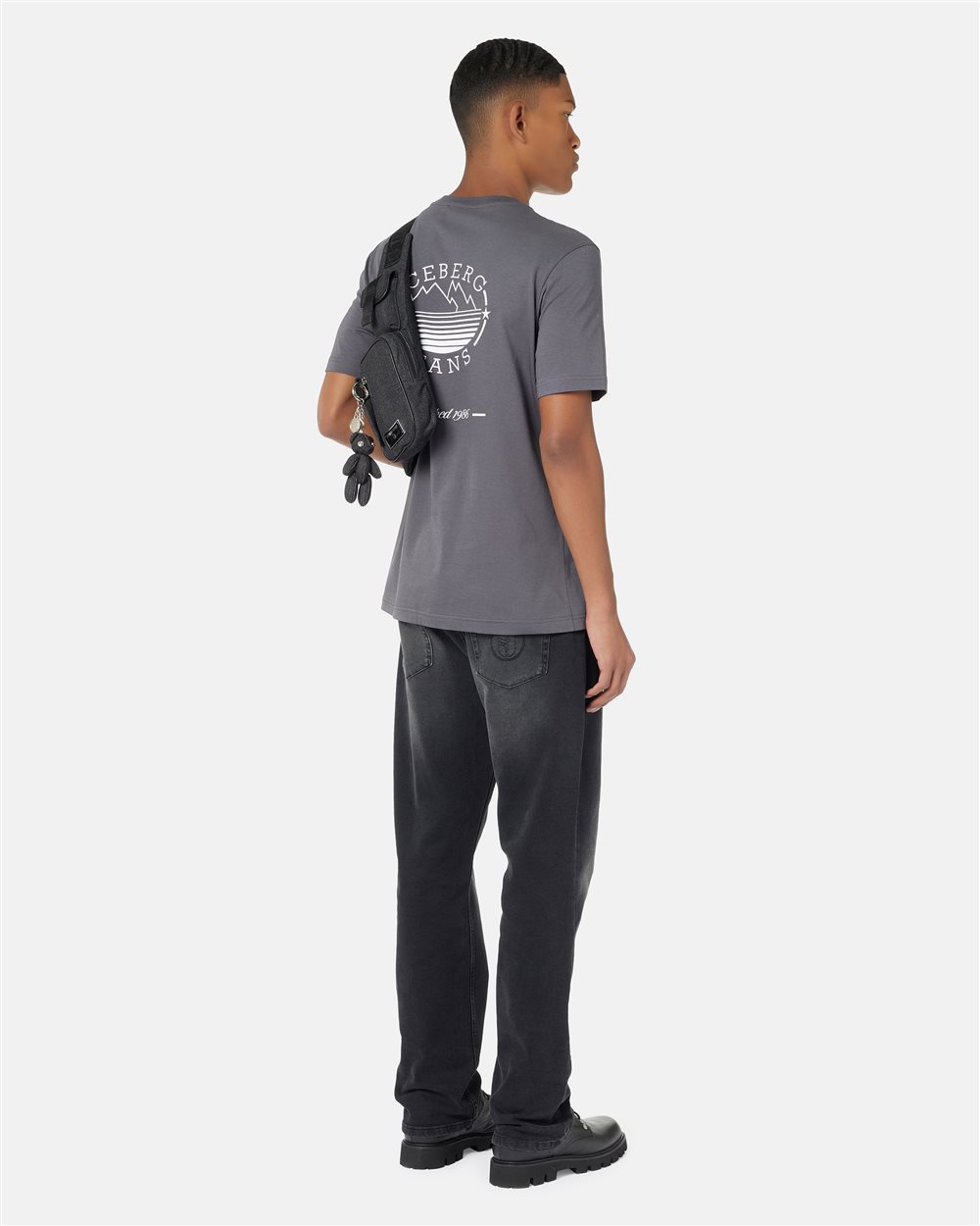 Regular Fit T-shirt in Lead Grey Cotton Jersey with Iceberg and Mountain Logo - Iceberg - Official Website