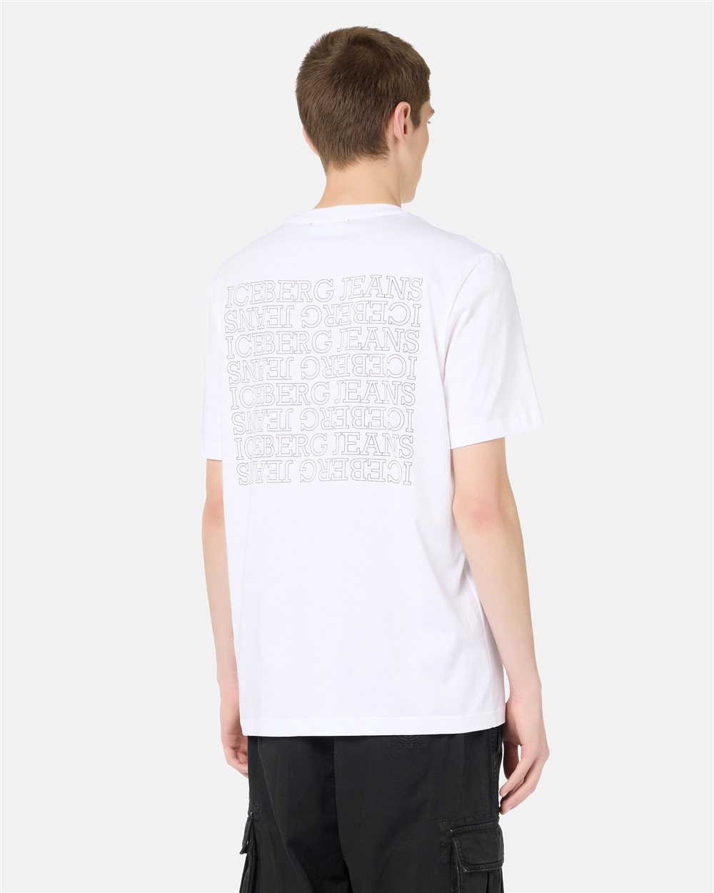 Regular Fit T-shirt in Optical White Cotton Jersey with Iceberg Logo Embroidery and Allover Print - Iceberg - Official Website