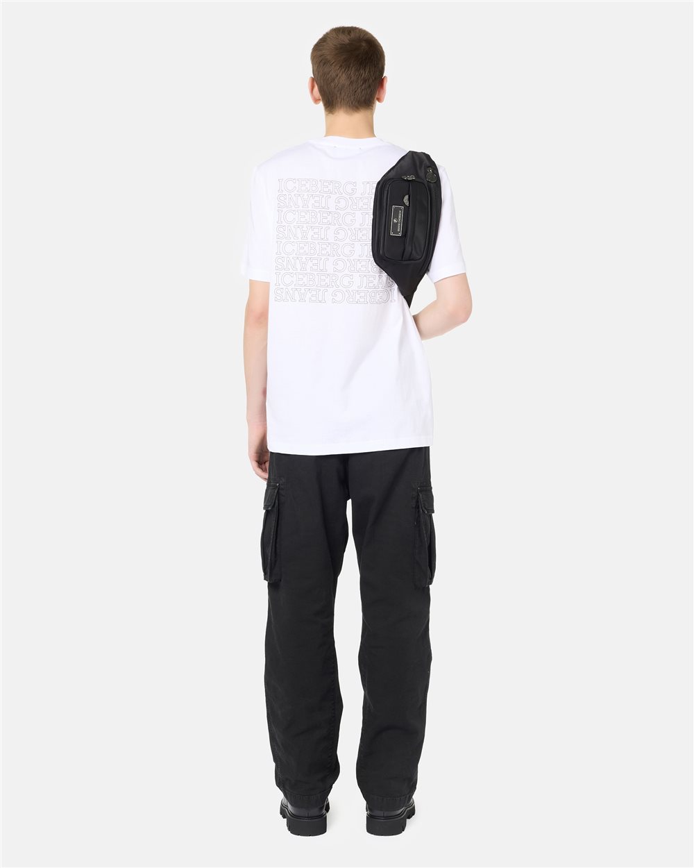 Regular Fit T-shirt in Optical White Cotton Jersey with Iceberg Logo Embroidery and Allover Print - Iceberg - Official Website