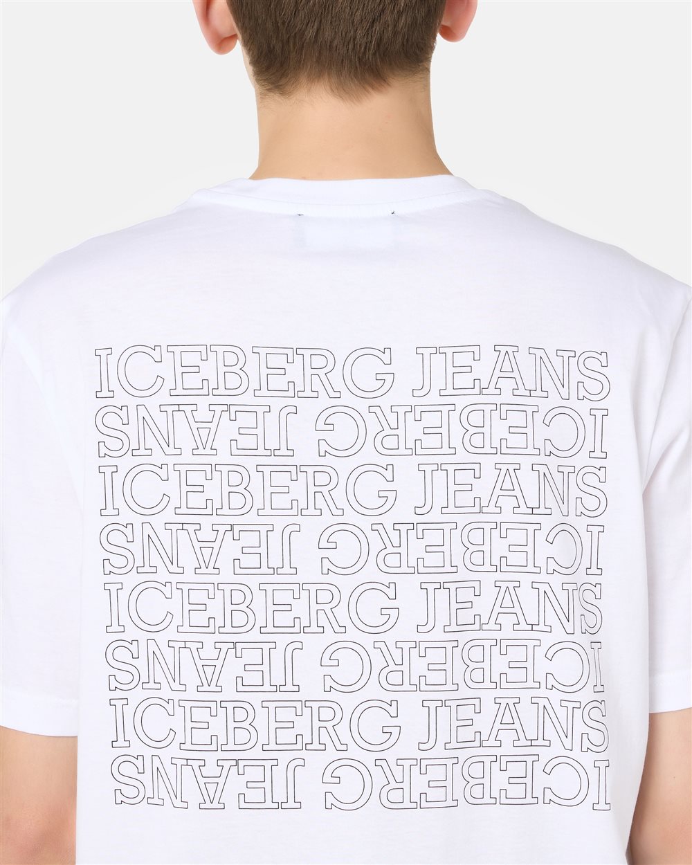 Regular Fit T-shirt in Optical White Cotton Jersey with Iceberg Logo Embroidery and Allover Print - Iceberg - Official Website