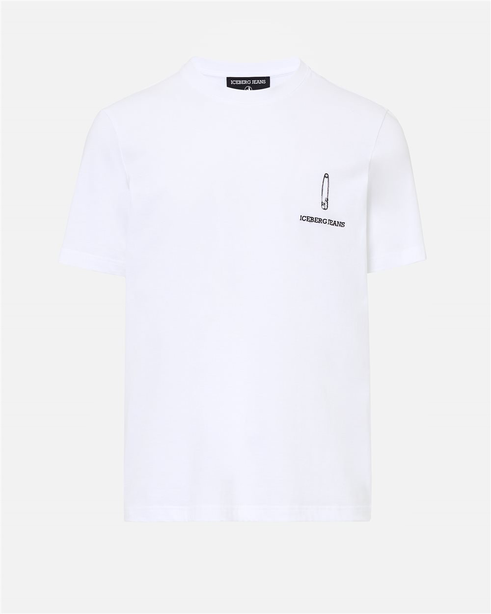 Regular Fit T-shirt in Optical White Cotton Jersey with Iceberg Logo Embroidery and Allover Print - Iceberg - Official Website