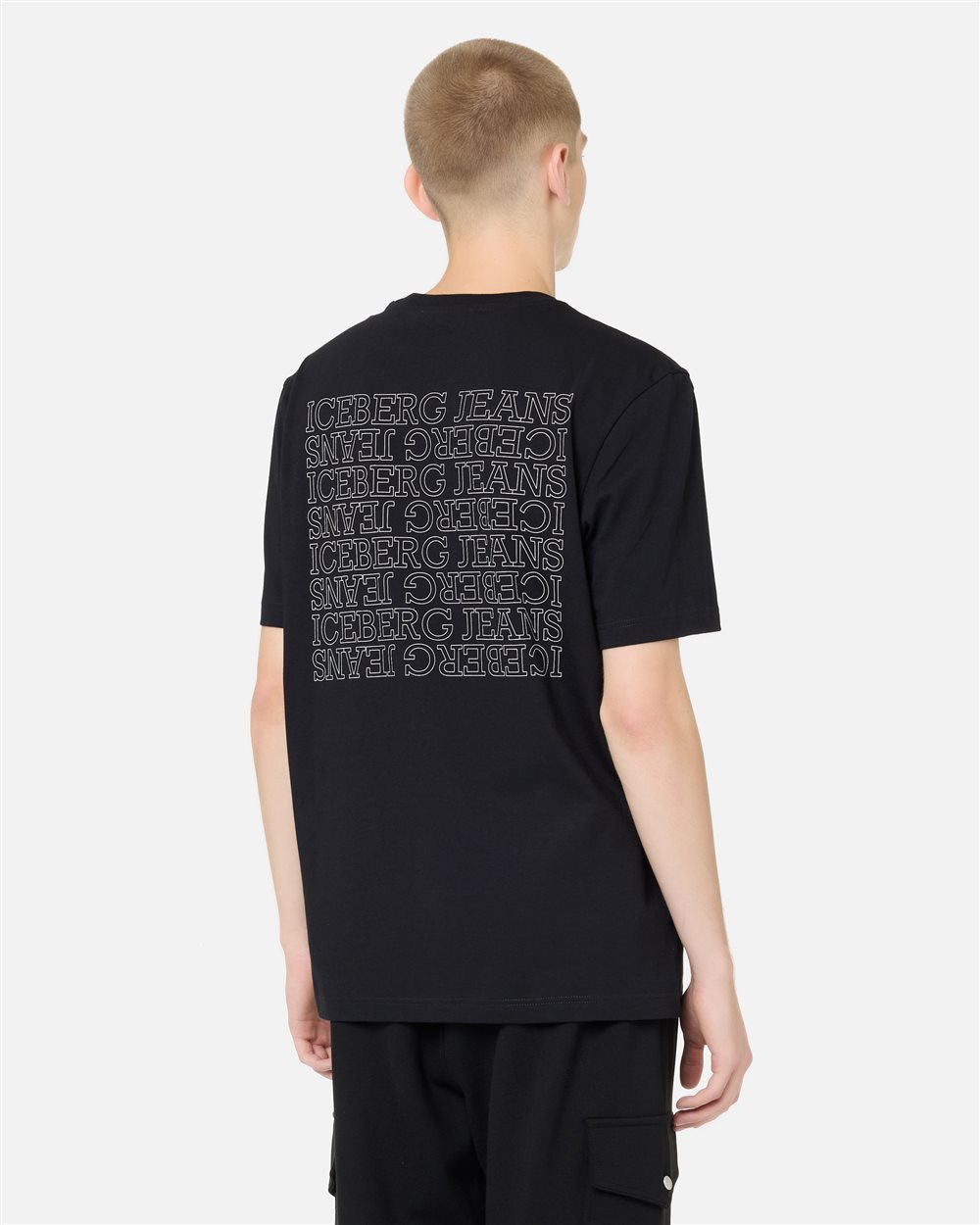 Regular Fit T-shirt in Black Cotton Jersey with Iceberg Logo Embroidery and Allover Print - Iceberg - Official Website