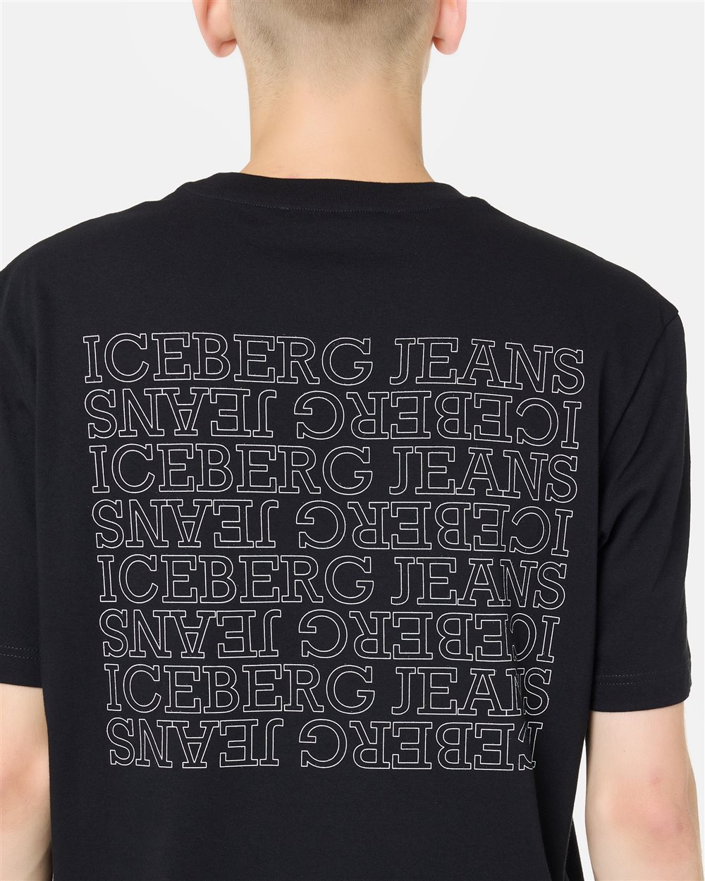 Regular Fit T-shirt in Black Cotton Jersey with Iceberg Logo Embroidery and Allover Print - Iceberg - Official Website