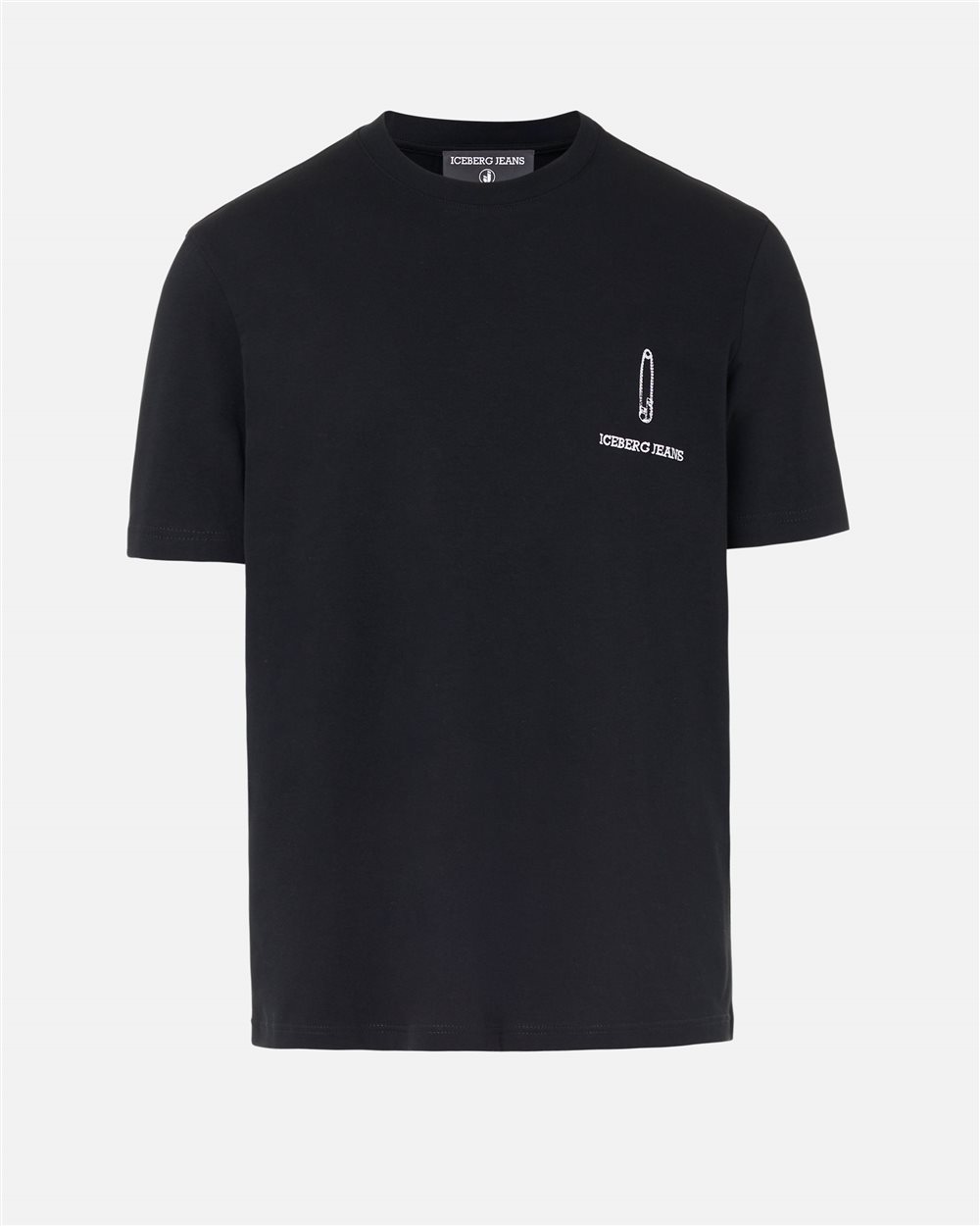 Regular Fit T-shirt in Black Cotton Jersey with Iceberg Logo Embroidery and Allover Print - Iceberg - Official Website