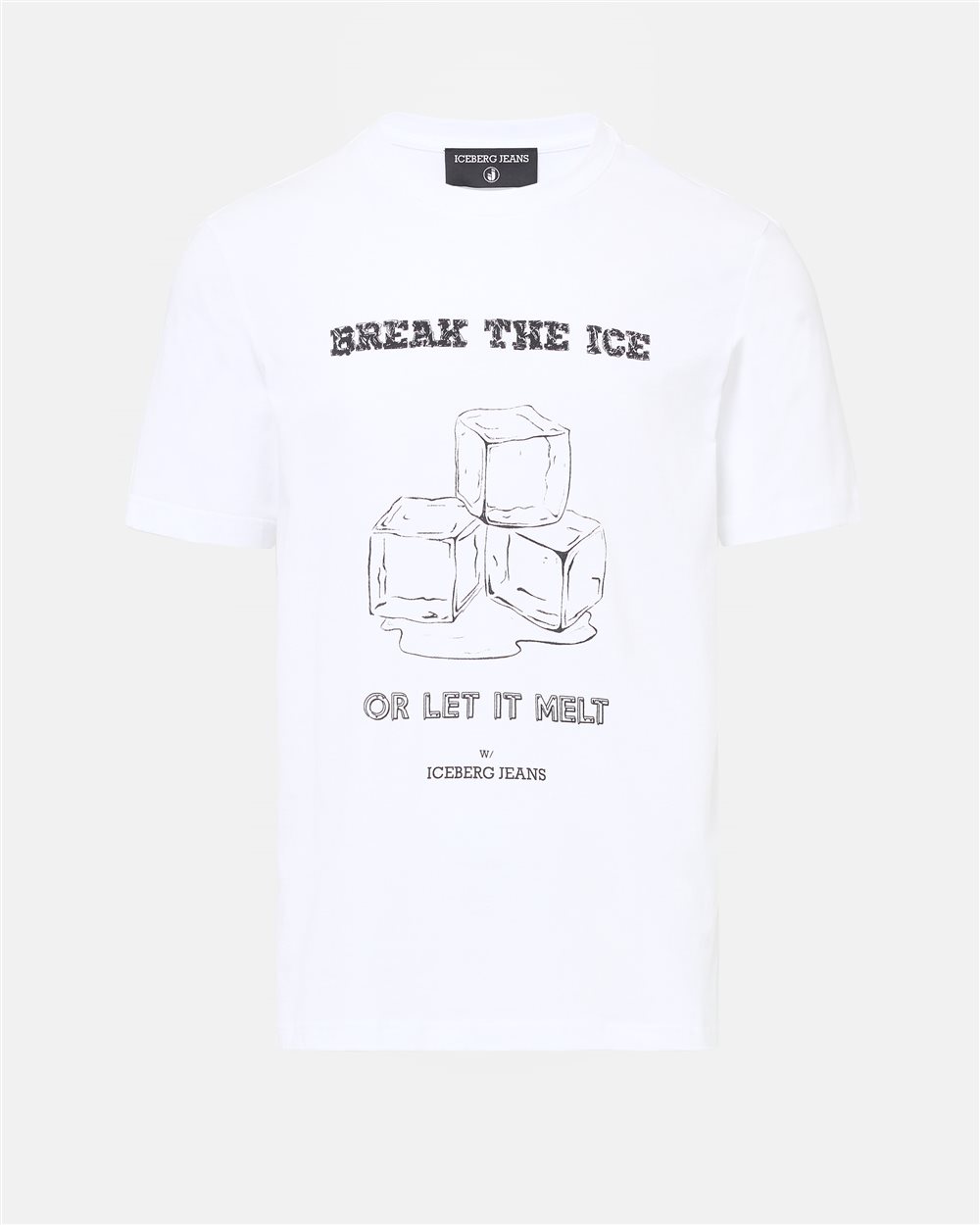 Regular Fit T-shirt in Optical White Cotton Jersey with "Break the Ice or Let It Melt" Print - Iceberg - Official Website
