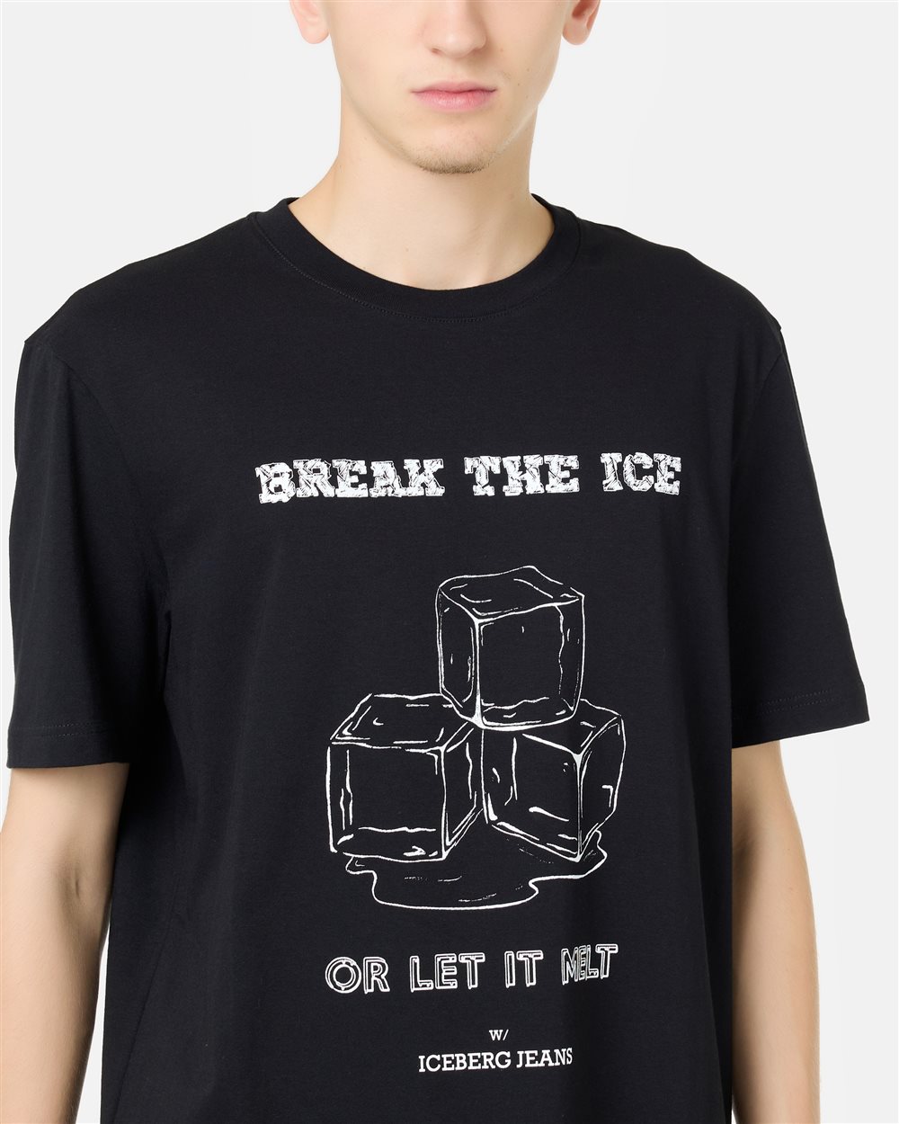 Regular Fit T-shirt in Black Cotton Jersey with "Break the Ice or Let It Melt" Print - Iceberg - Official Website