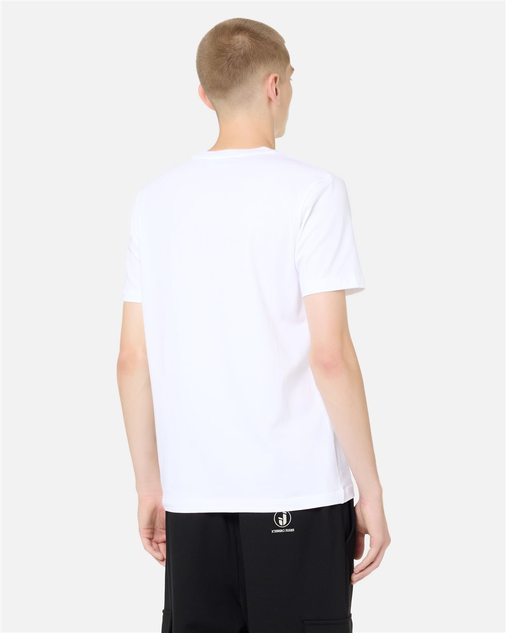 Slim Fit T-shirt in Stretch Cotton Jersey in Optical White with Iceberg IJ Logo Embroidery - Iceberg - Official Website