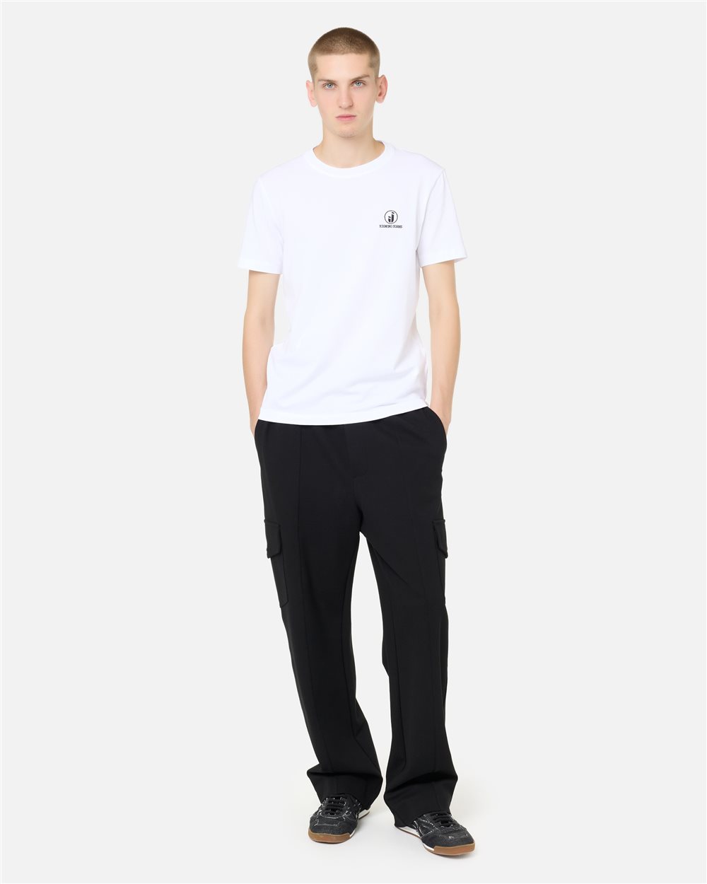 Slim Fit T-shirt in Stretch Cotton Jersey in Optical White with Iceberg IJ Logo Embroidery - Iceberg - Official Website