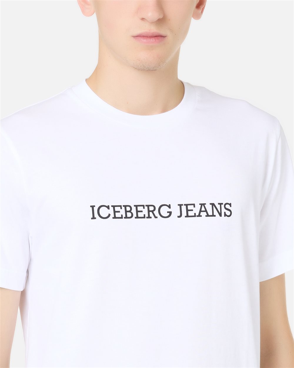Slim Fit T-shirt in Optical White Cotton Jersey with Iceberg Logo Print - Iceberg - Official Website