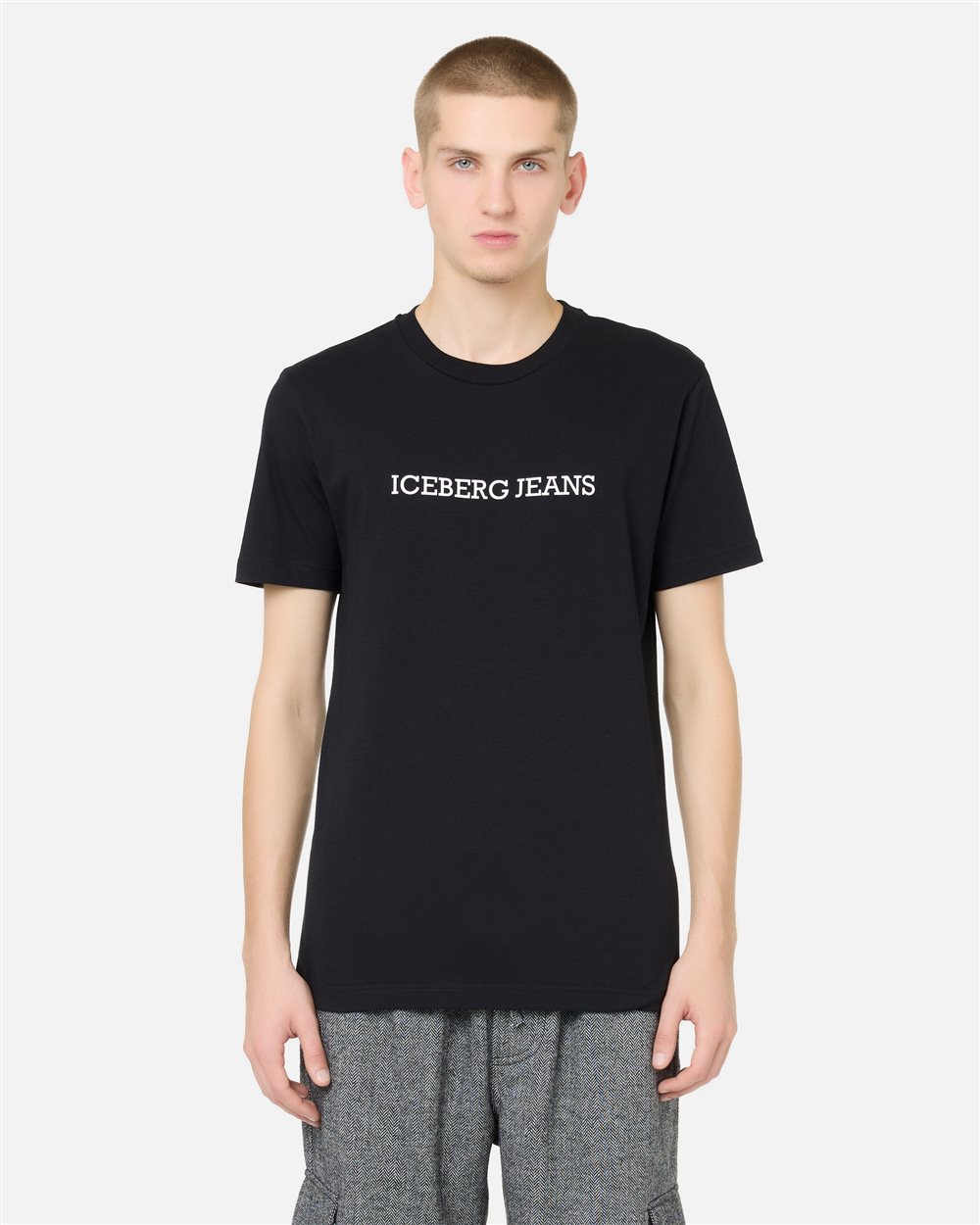 Slim Fit T-shirt in Black Cotton Jersey with Iceberg Logo Print - Iceberg - Official Website