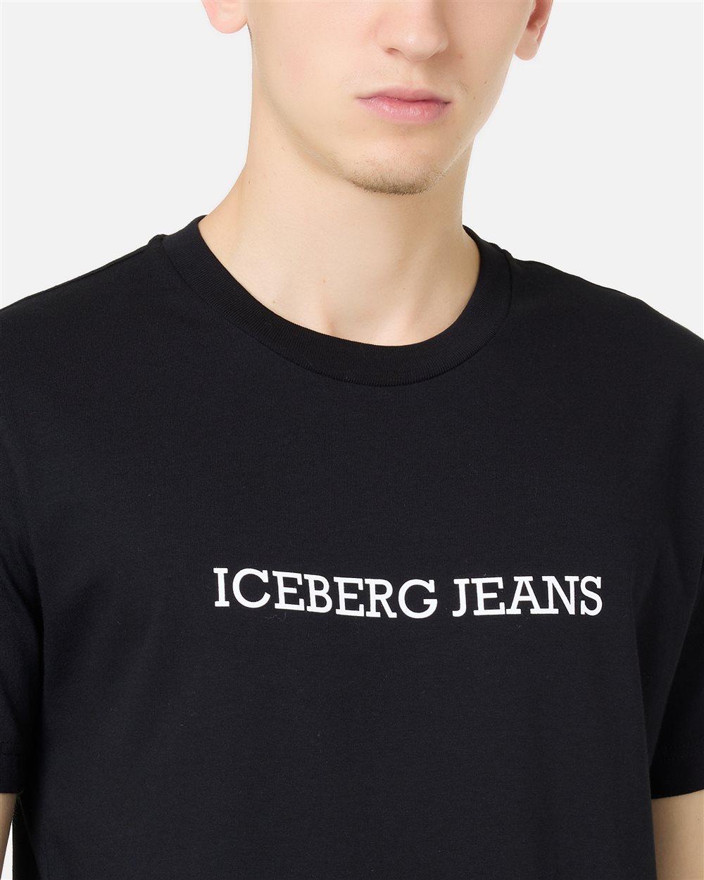 Slim Fit T-shirt in Black Cotton Jersey with Iceberg Logo Print - Iceberg - Official Website
