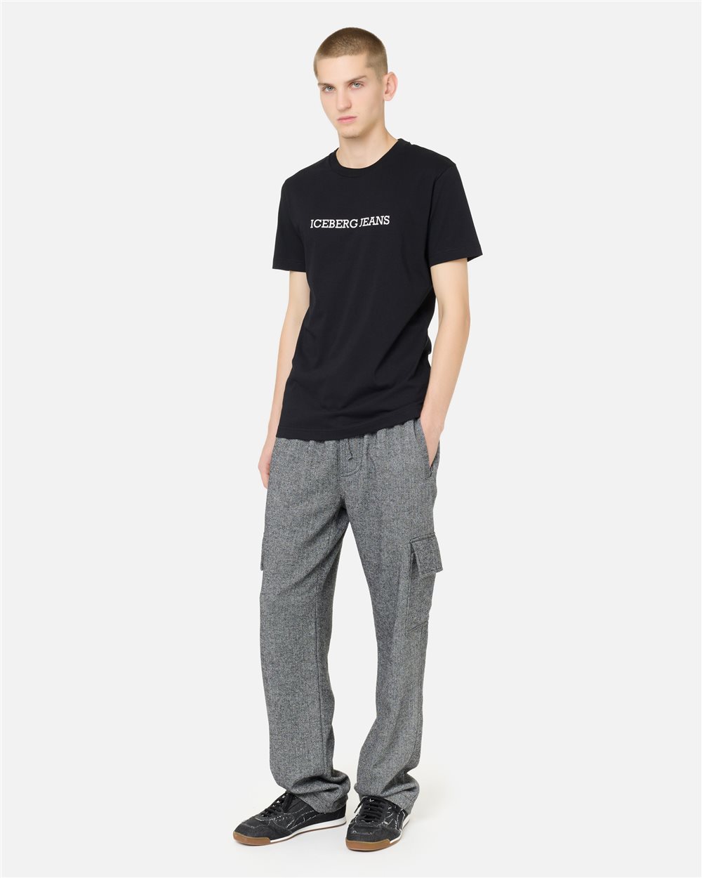 Slim Fit T-shirt in Black Cotton Jersey with Iceberg Logo Print - Iceberg - Official Website