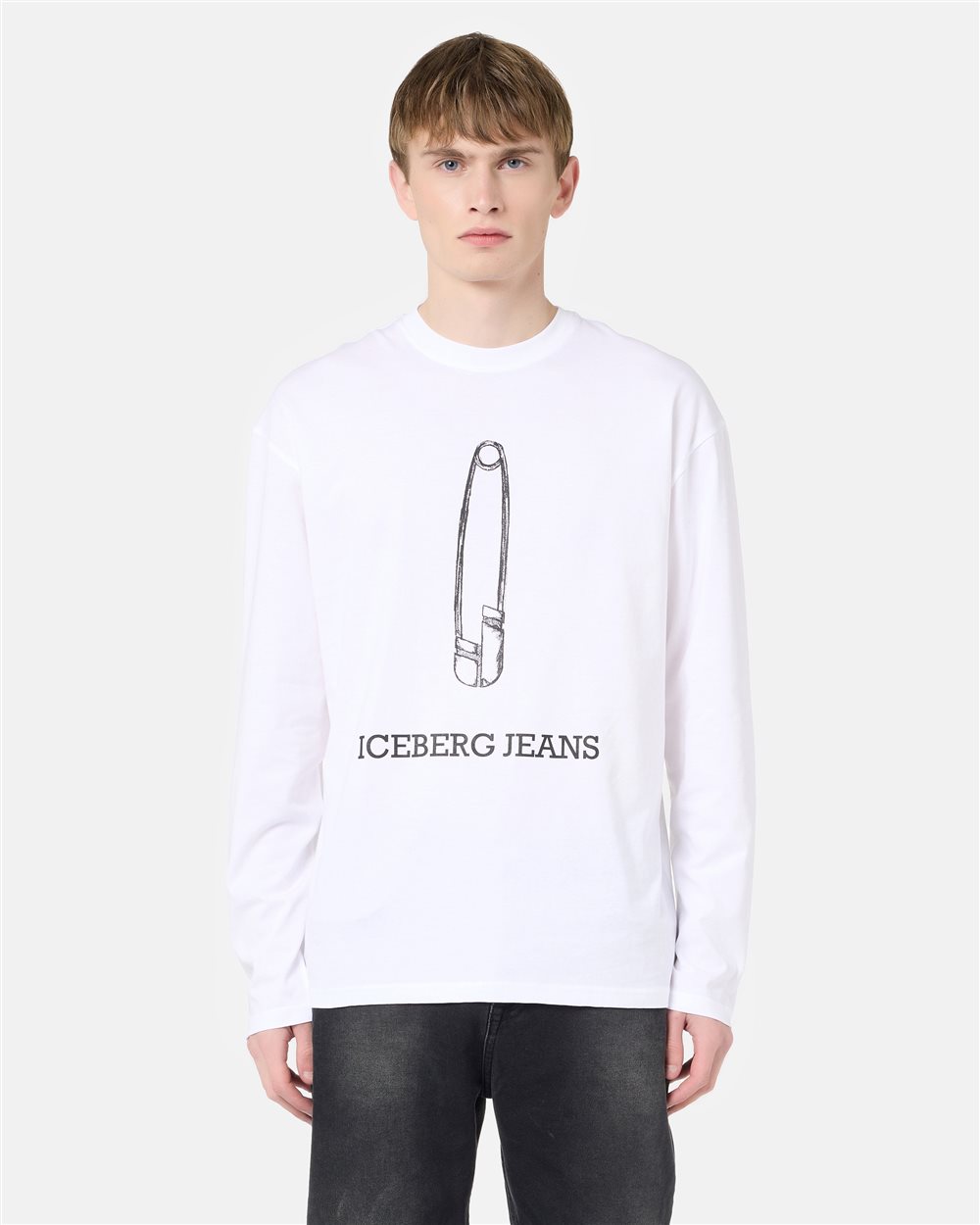 Relaxed Fit Optic White Cotton Jersey Long Sleeve T-Shirt - Iceberg - Official Website