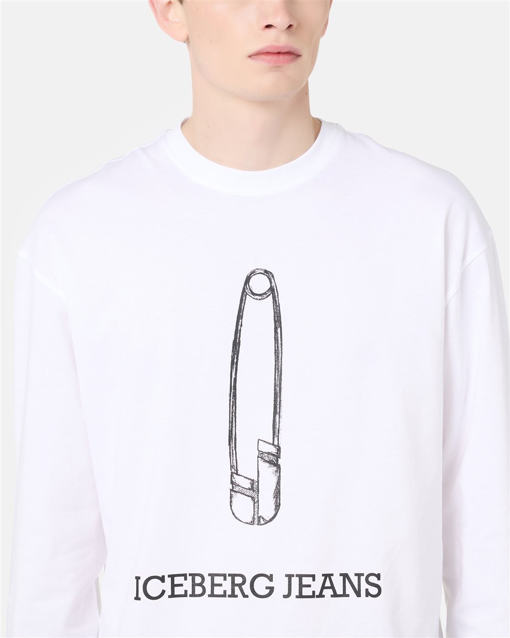 Relaxed Fit Optic White Cotton Jersey Long Sleeve T-Shirt - Iceberg - Official Website