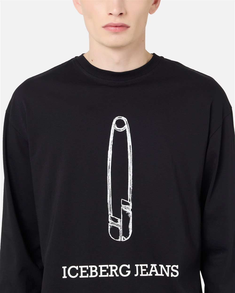 Relaxed Fit Black Cotton Jersey Long Sleeve T-Shirt - Iceberg - Official Website