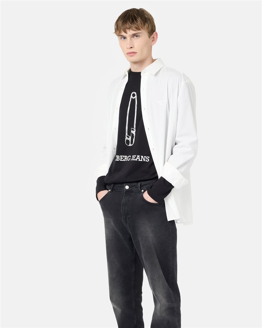 Relaxed Fit Black Cotton Jersey Long Sleeve T-Shirt - Iceberg - Official Website